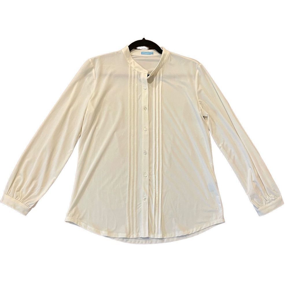 J. McLaughlin white pleat front blouse size small